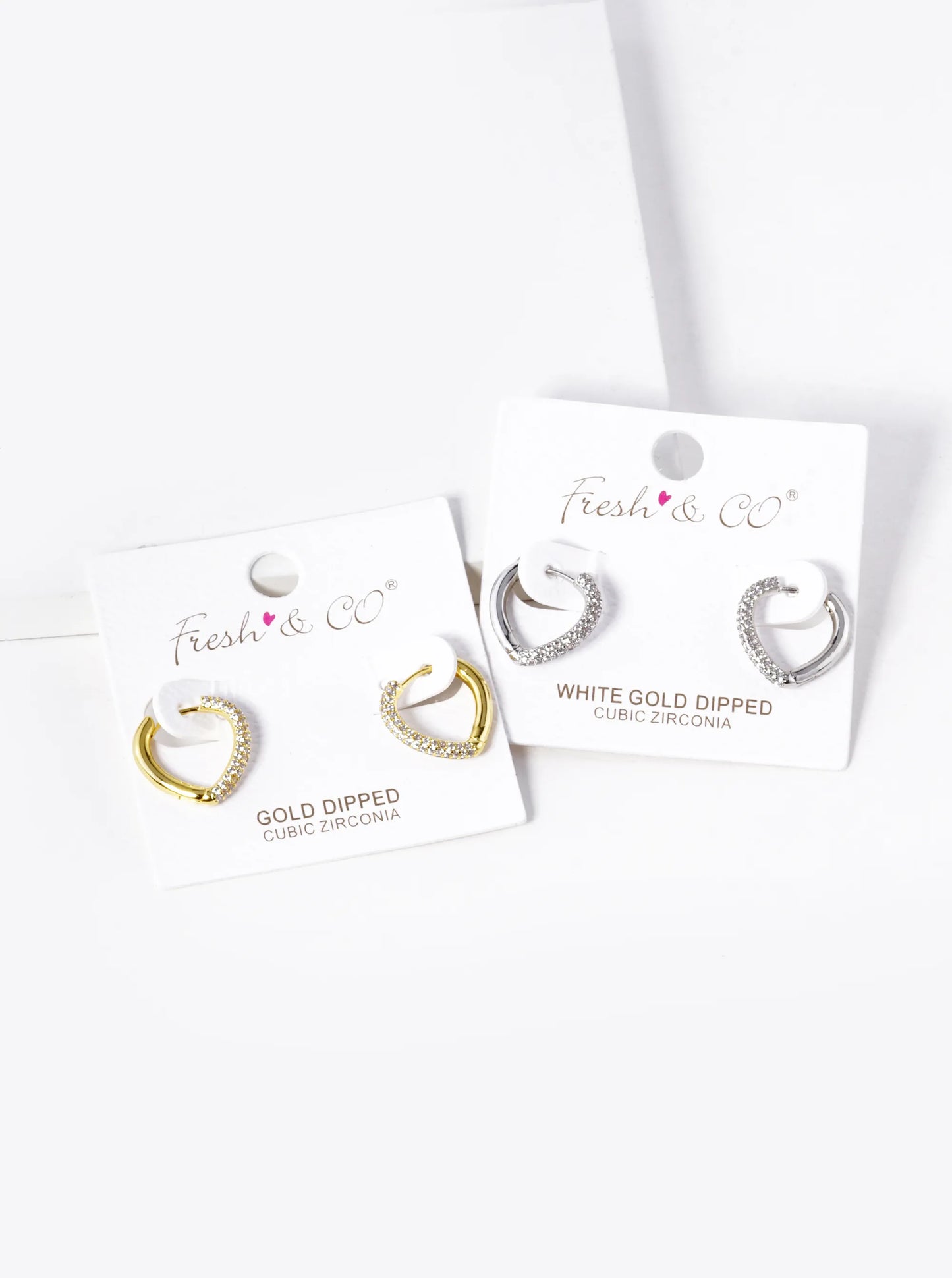 White Gold Dipped CZ Pave Rounded Triangle Shape 15mm Huggie Hoop Earrings