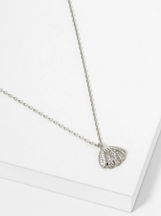 White Gold Dipped CZ Pave Seashell Pendant Necklace