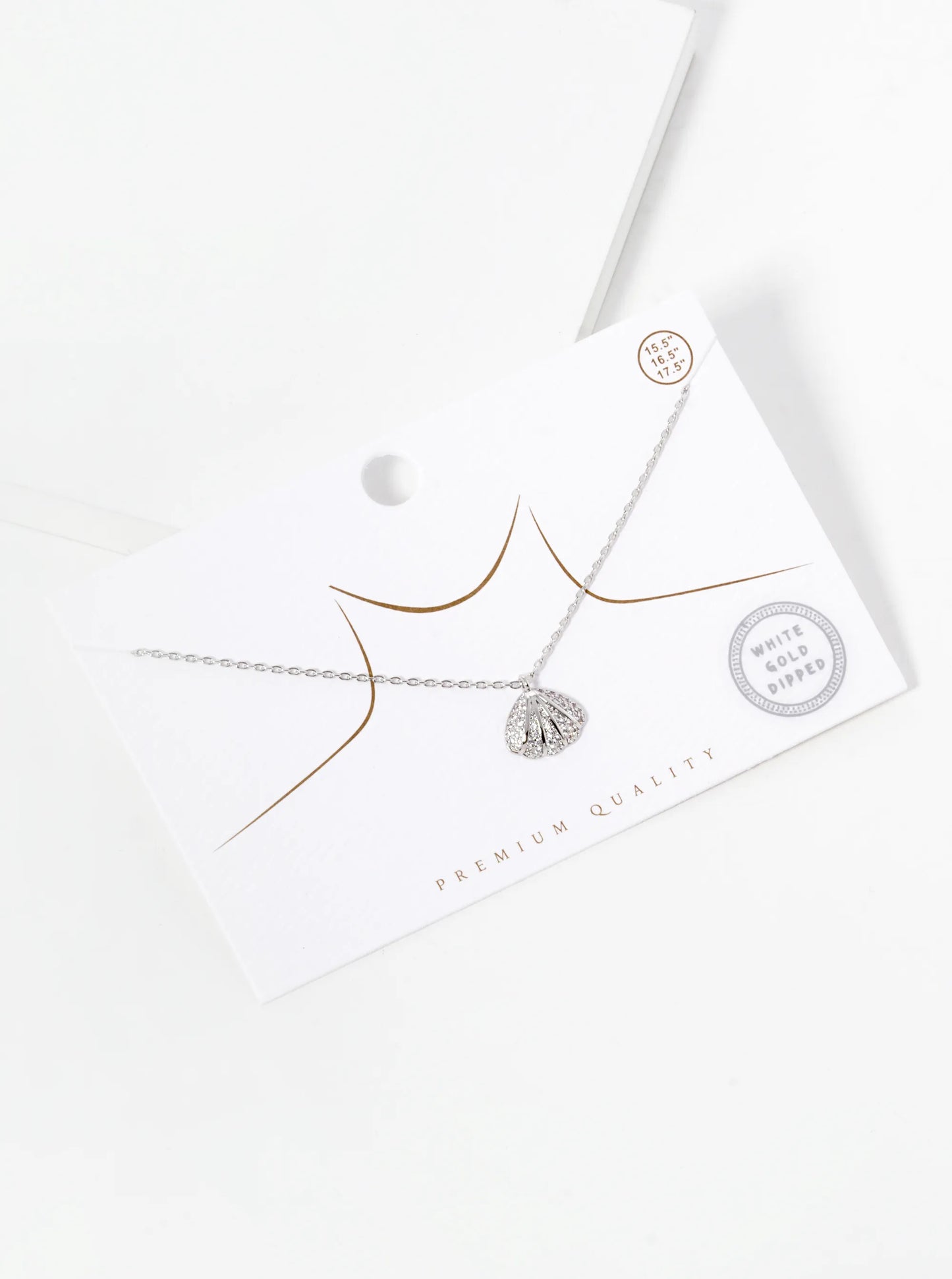 White Gold Dipped CZ Pave Seashell Pendant Necklace