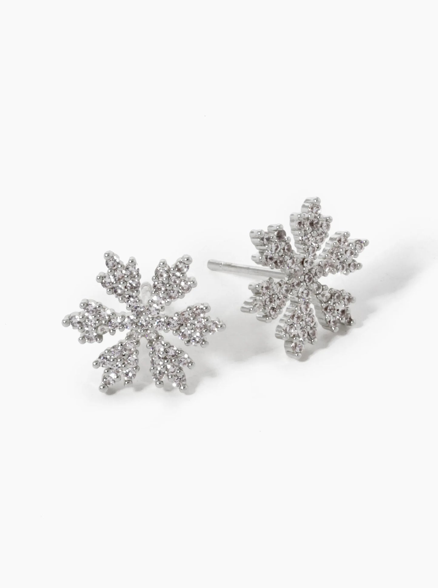 White Gold Dipped CZ Pave Snowflake Stud Earrings