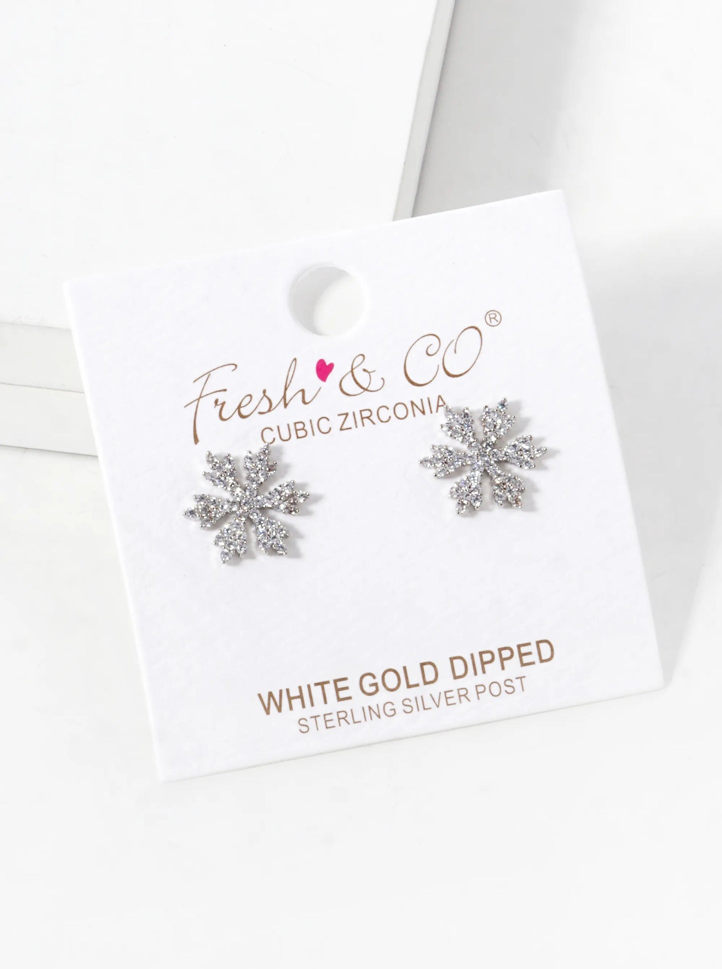 White Gold Dipped CZ Pave Snowflake Stud Earrings