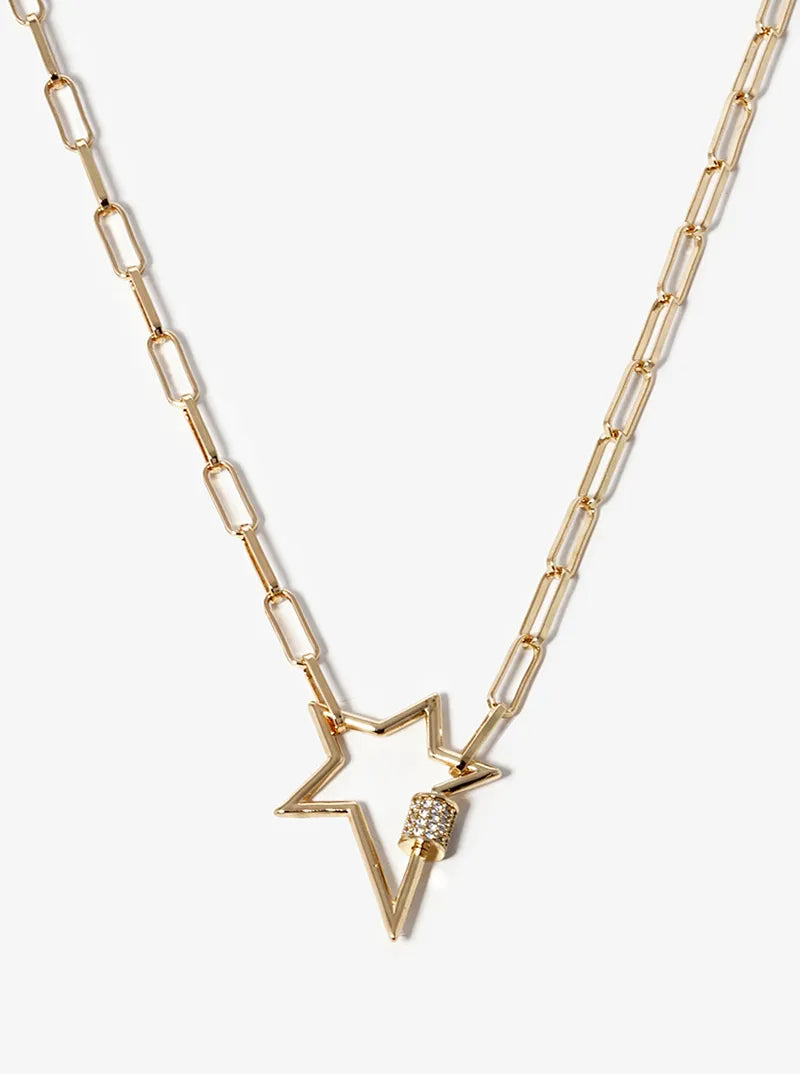 White Gold Dipped CZ Pave Star Pendant Chain Necklace