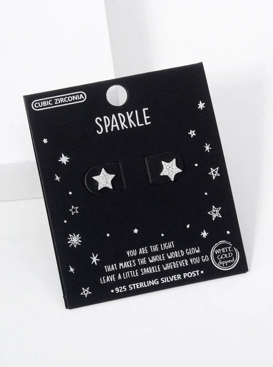White Gold Dipped CZ Pave Star Stud Earrings