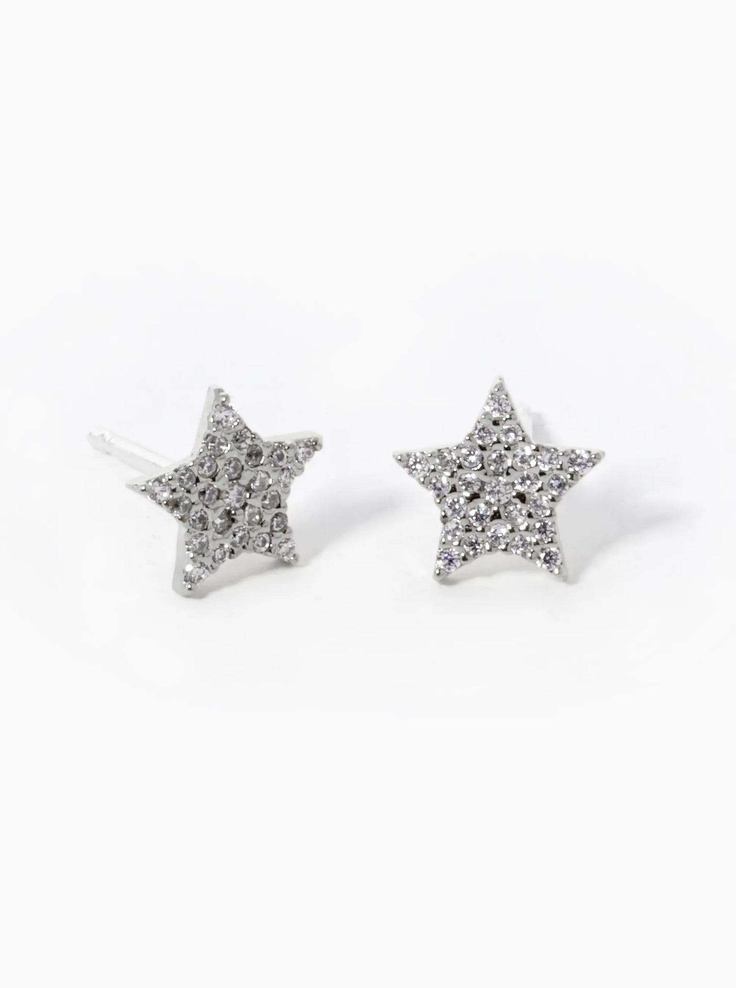 White Gold Dipped CZ Pave Star Stud Earrings