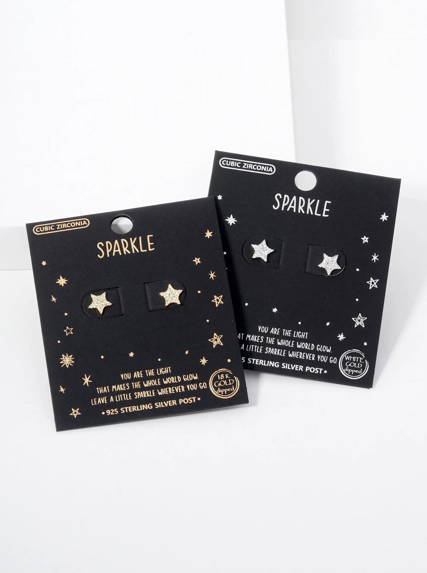 White Gold Dipped CZ Pave Star Stud Earrings