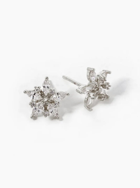 White Gold Dipped CZ Pave Star Stud Earrings