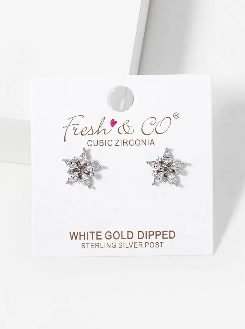 White Gold Dipped CZ Pave Star Stud Earrings