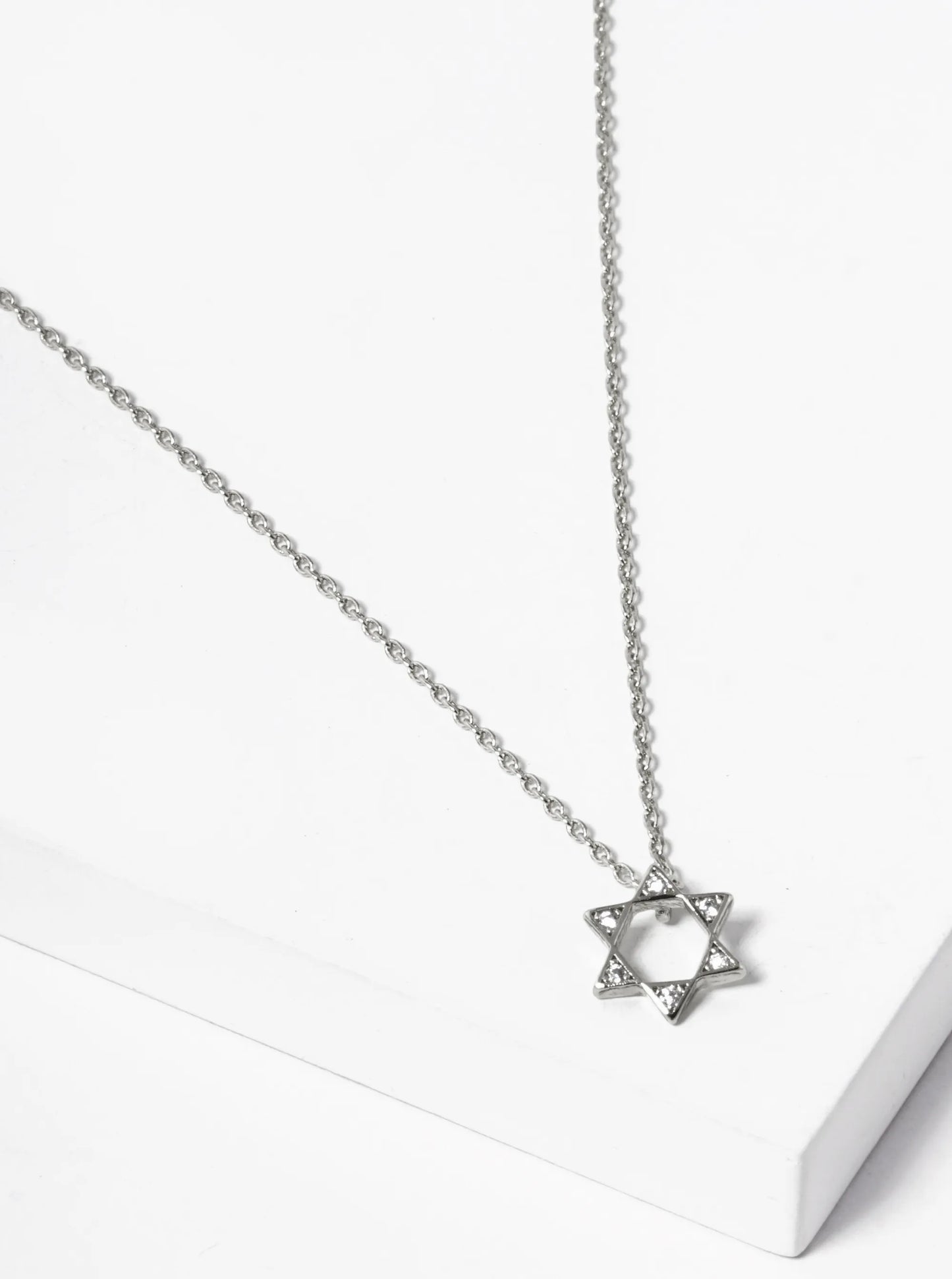 White Gold Dipped CZ Pave Star Of David Pendant Necklace