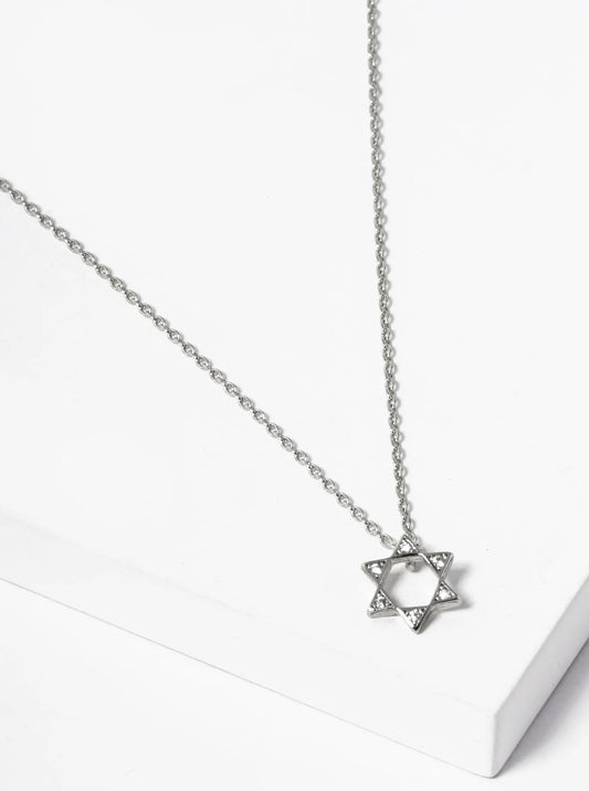 White Gold Dipped CZ Pave Star Of David Pendant Necklace