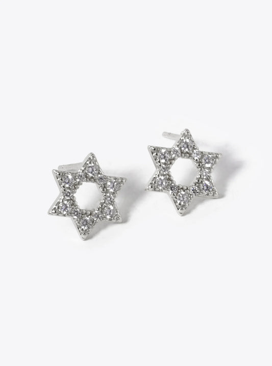 White Gold Dipped CZ Pave Star Of David Stud Earrings