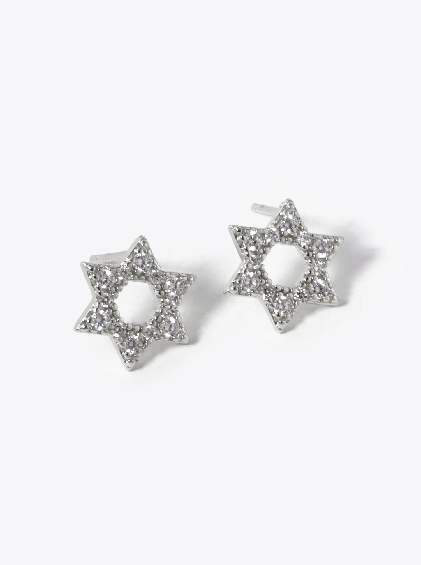 White Gold Dipped CZ Pave Star Of David Stud Earrings