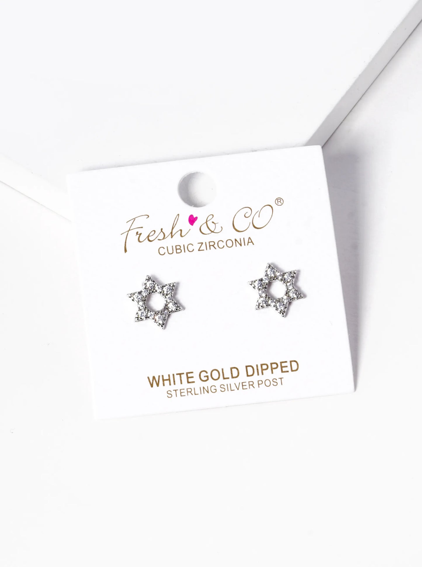White Gold Dipped CZ Pave Star Of David Stud Earrings