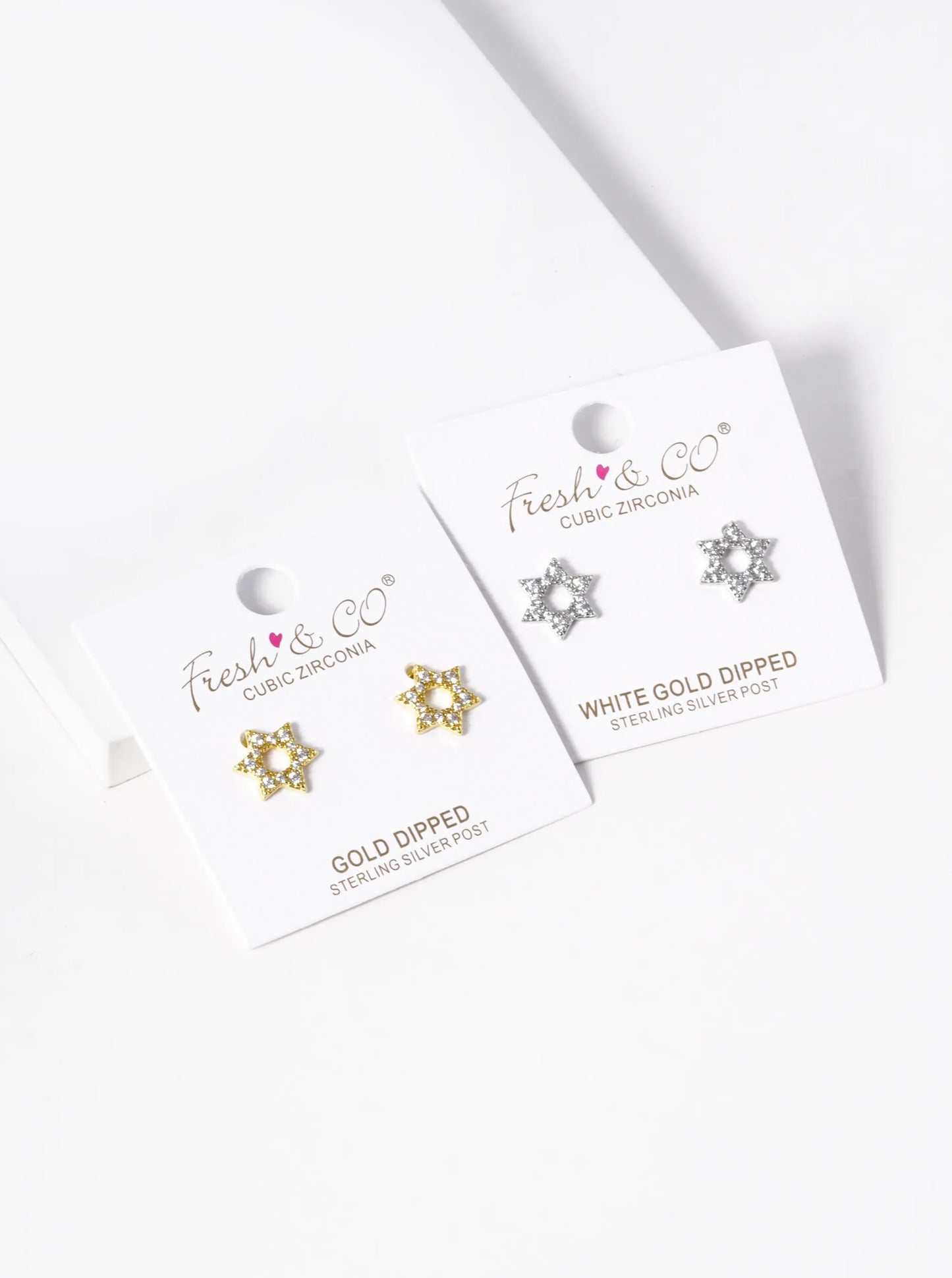 White Gold Dipped CZ Pave Star Of David Stud Earrings