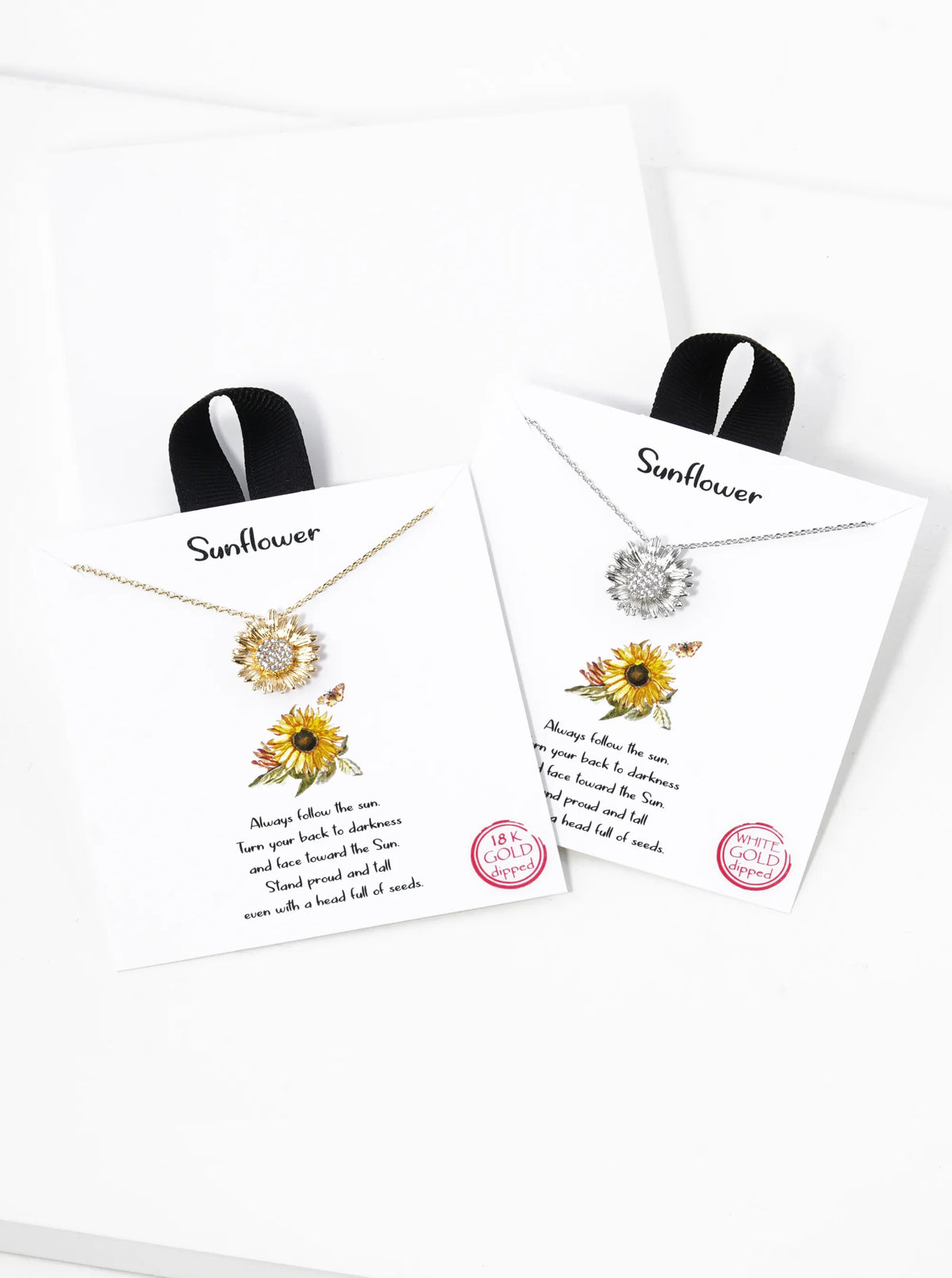 White Gold Dipped CZ Pave Sunflower Pendant Necklace