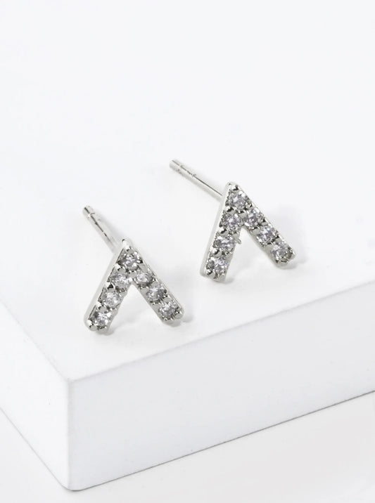 White Gold Dipped CZ Pave Triangle Shape Stud Earrings