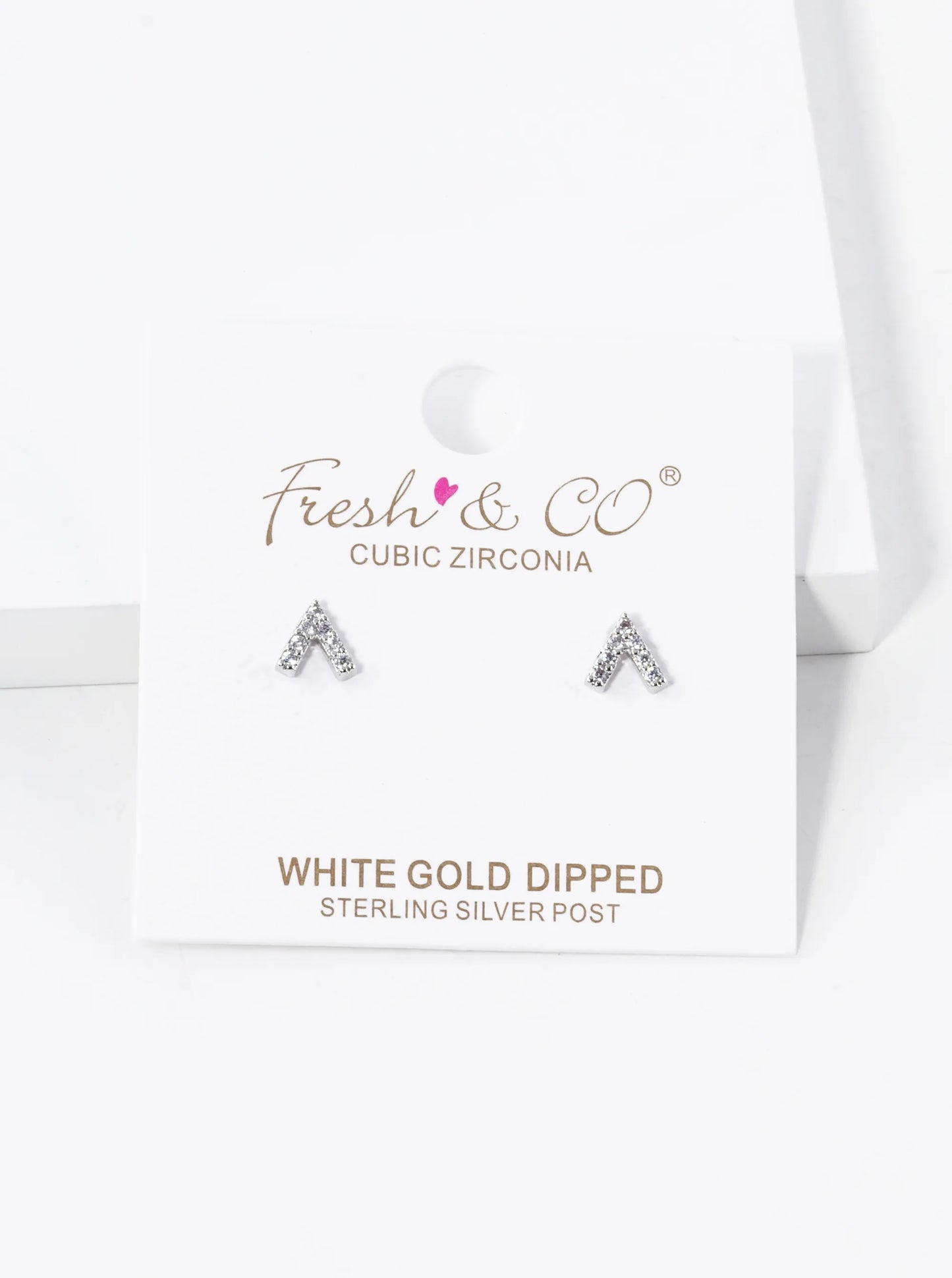 White Gold Dipped CZ Pave Triangle Shape Stud Earrings