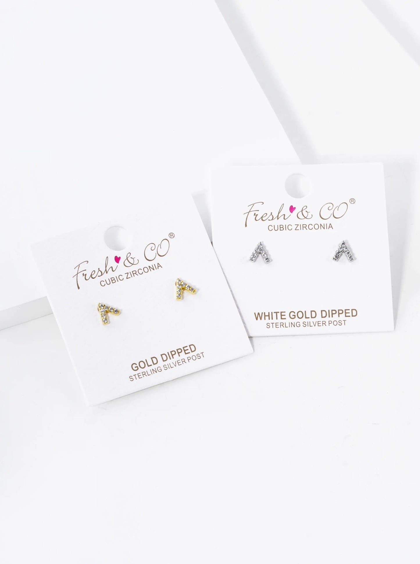 White Gold Dipped CZ Pave Triangle Shape Stud Earrings