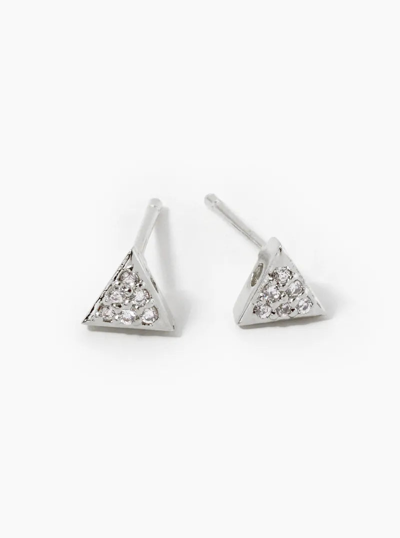 18k Gold Dipped CZ Pave Triangle Stud Earrings