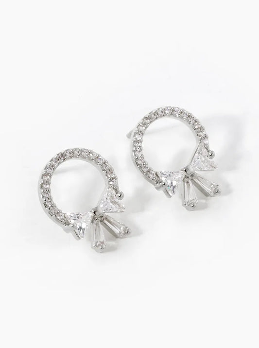 White Gold Dipped CZ Pave Wreath Stud Earrings