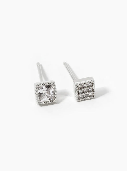 White Gold Dipped CZ Princess Stud Earrings