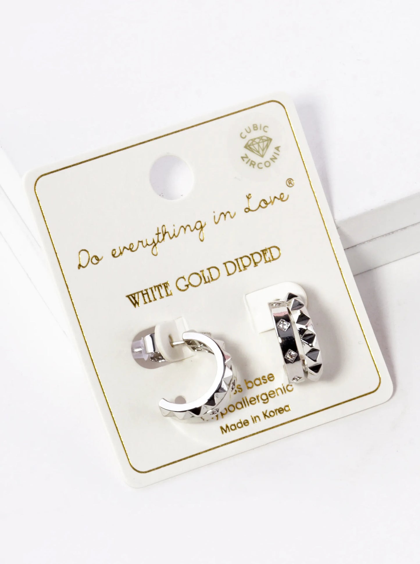 White Gold Dipped CZ Spiked 15mm Hoop Earrings