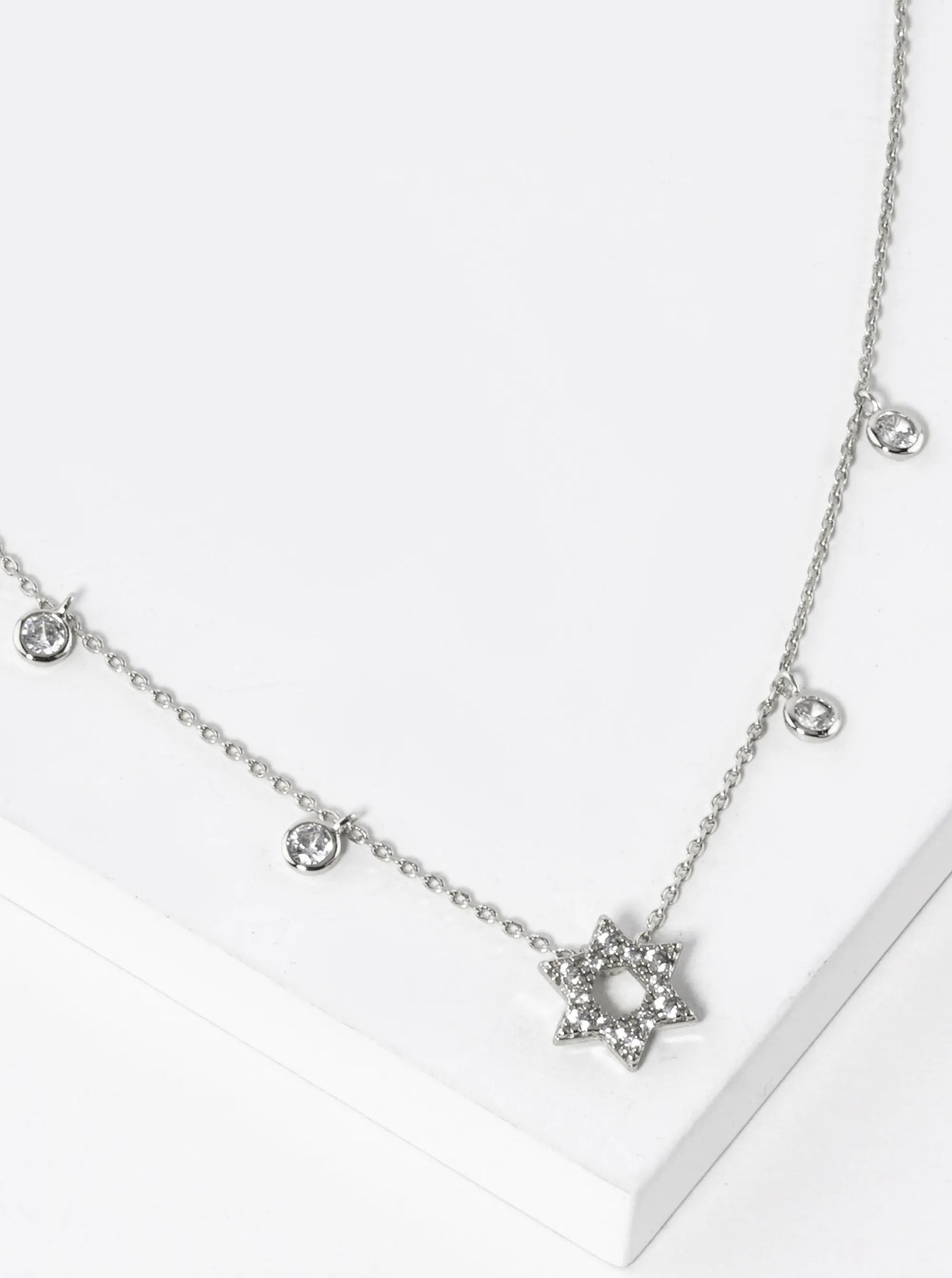White Gold Dipped CZ Star Of David Pendant Necklace