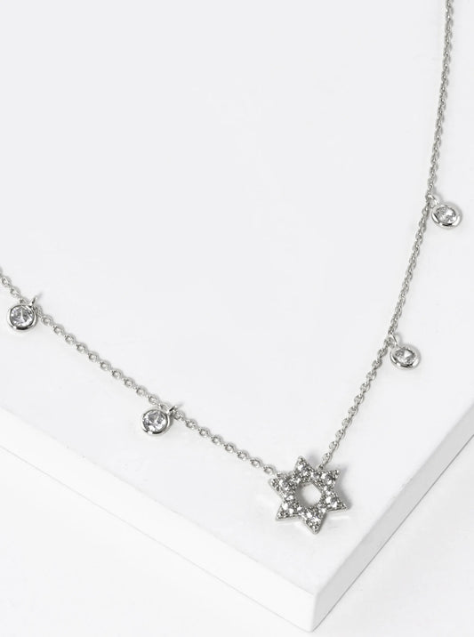 White Gold Dipped CZ Star Of David Pendant Necklace