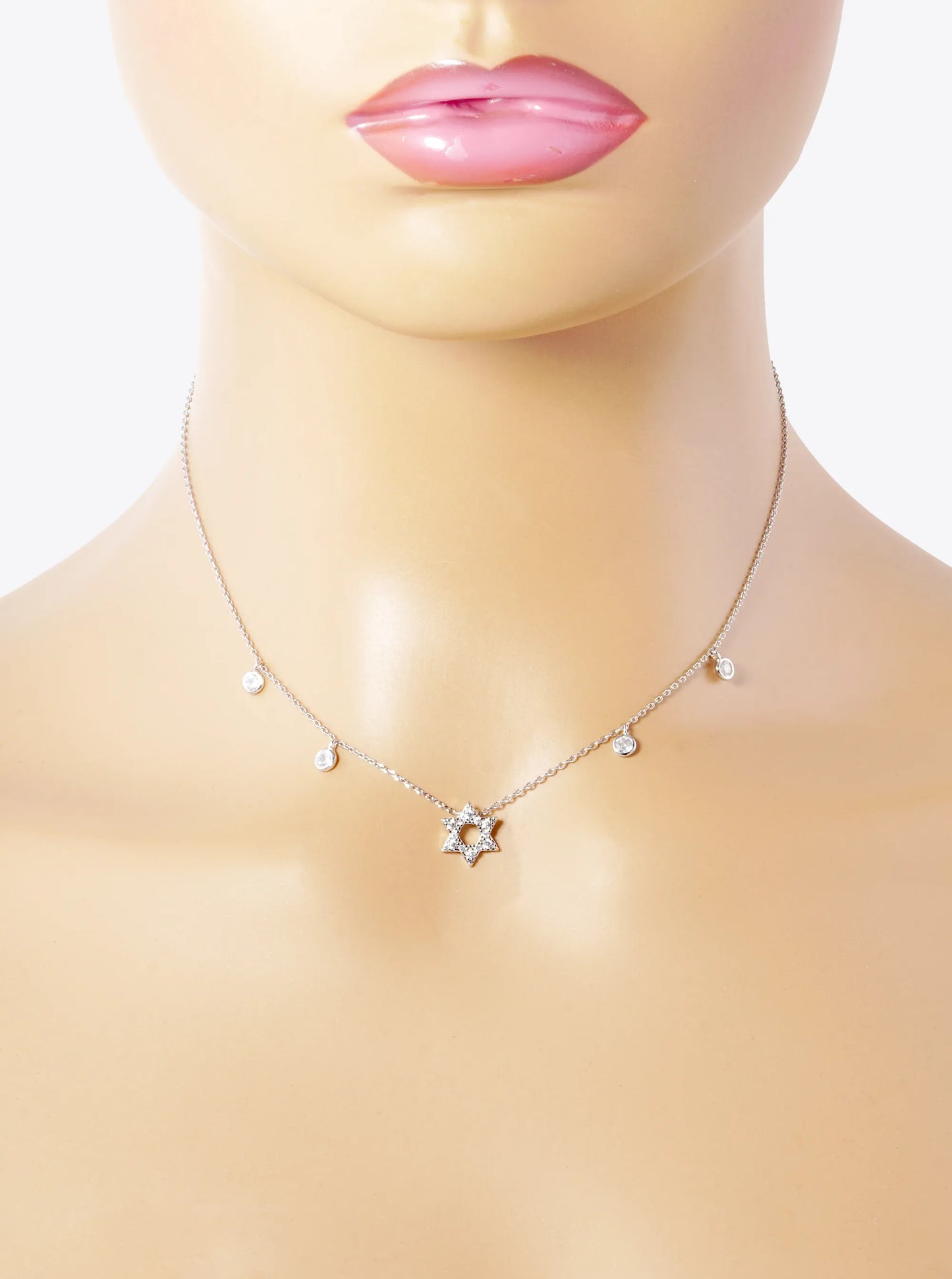 White Gold Dipped CZ Star Of David Pendant Necklace