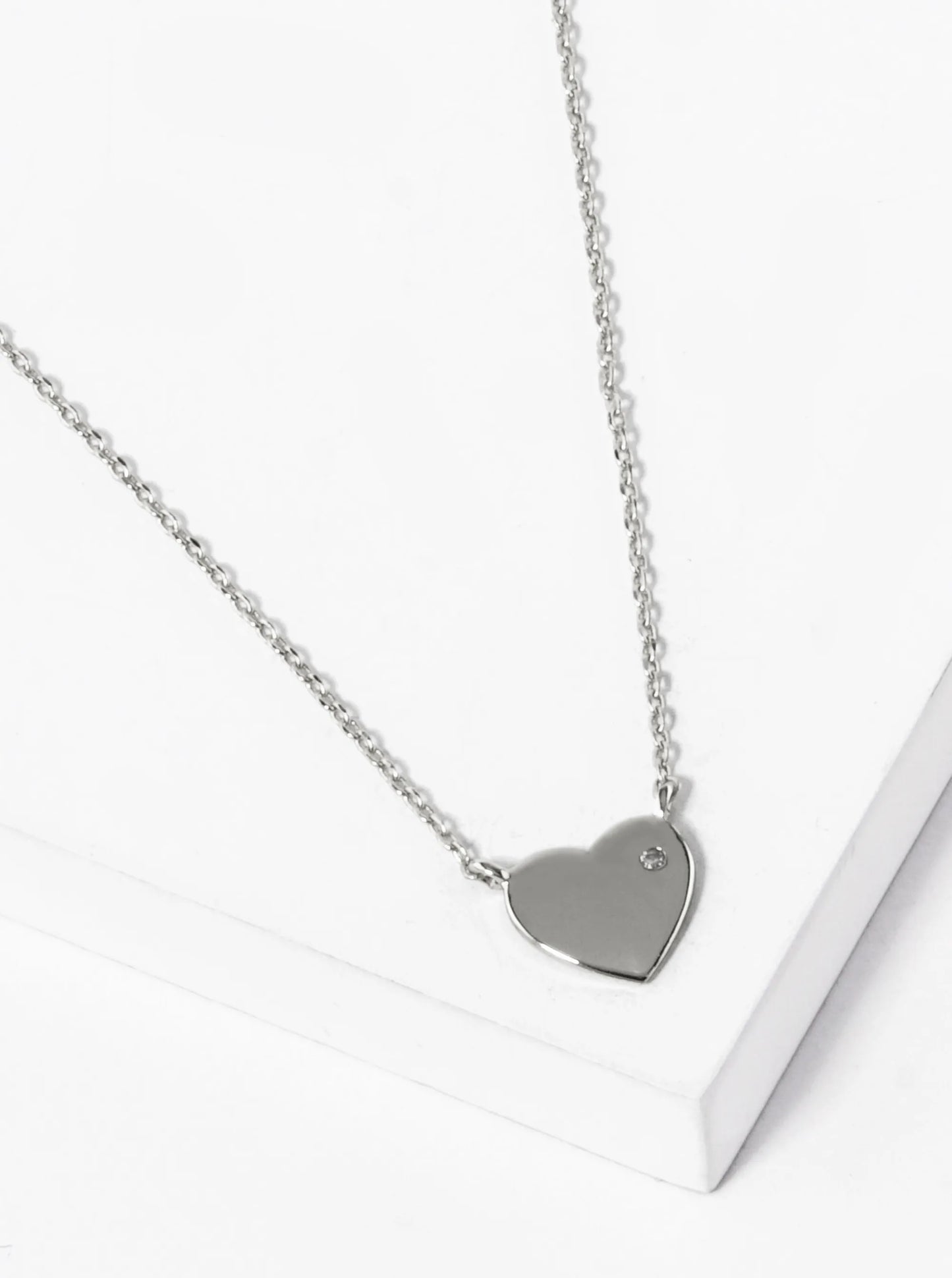White Gold Dipped CZ Stone 9mm Heart Pendant Necklace