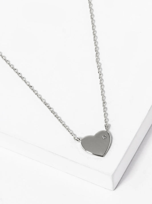 White Gold Dipped CZ Stone 9mm Heart Pendant Necklace