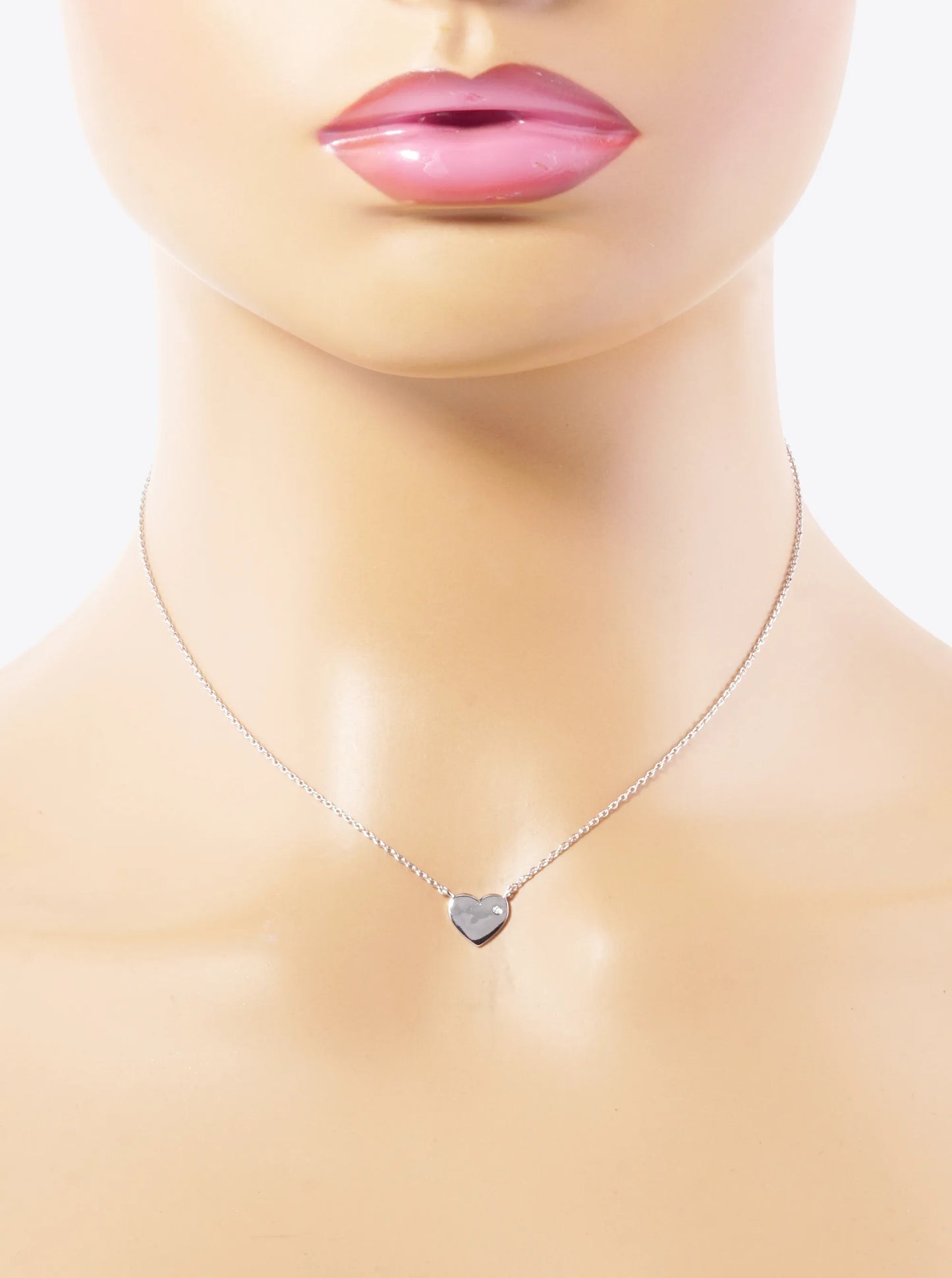 White Gold Dipped CZ Stone 9mm Heart Pendant Necklace