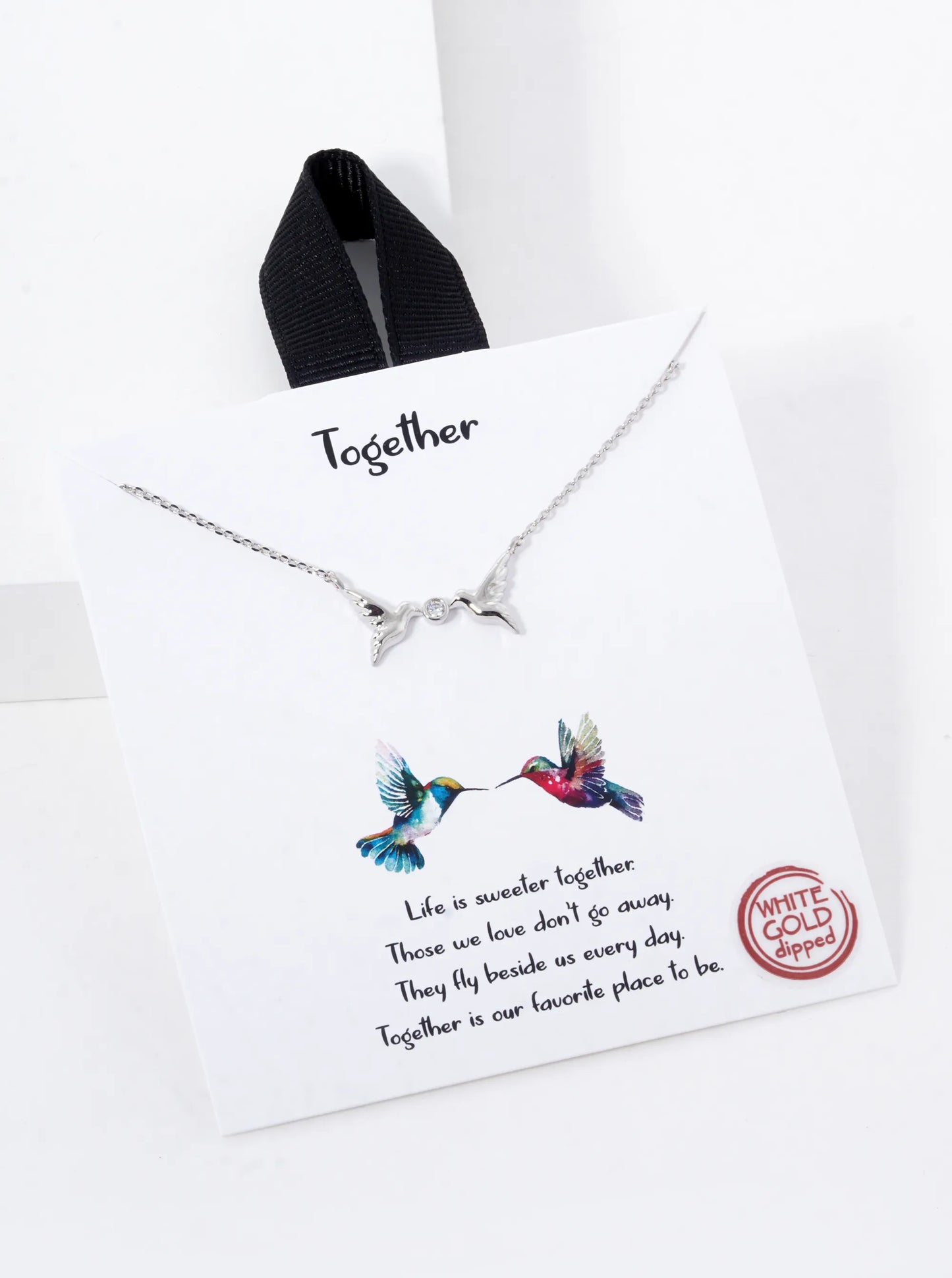 White Gold Dipped CZ Stone Two Birds Pendant Necklace