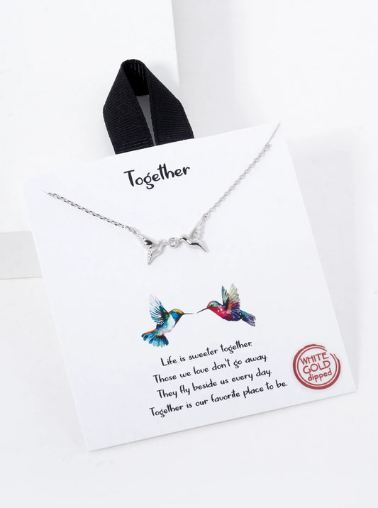 White Gold Dipped CZ Stone Two Birds Pendant Necklace