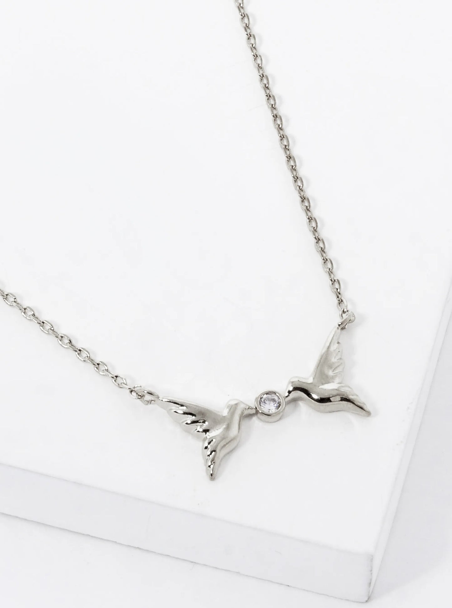 White Gold Dipped CZ Stone Two Birds Pendant Necklace