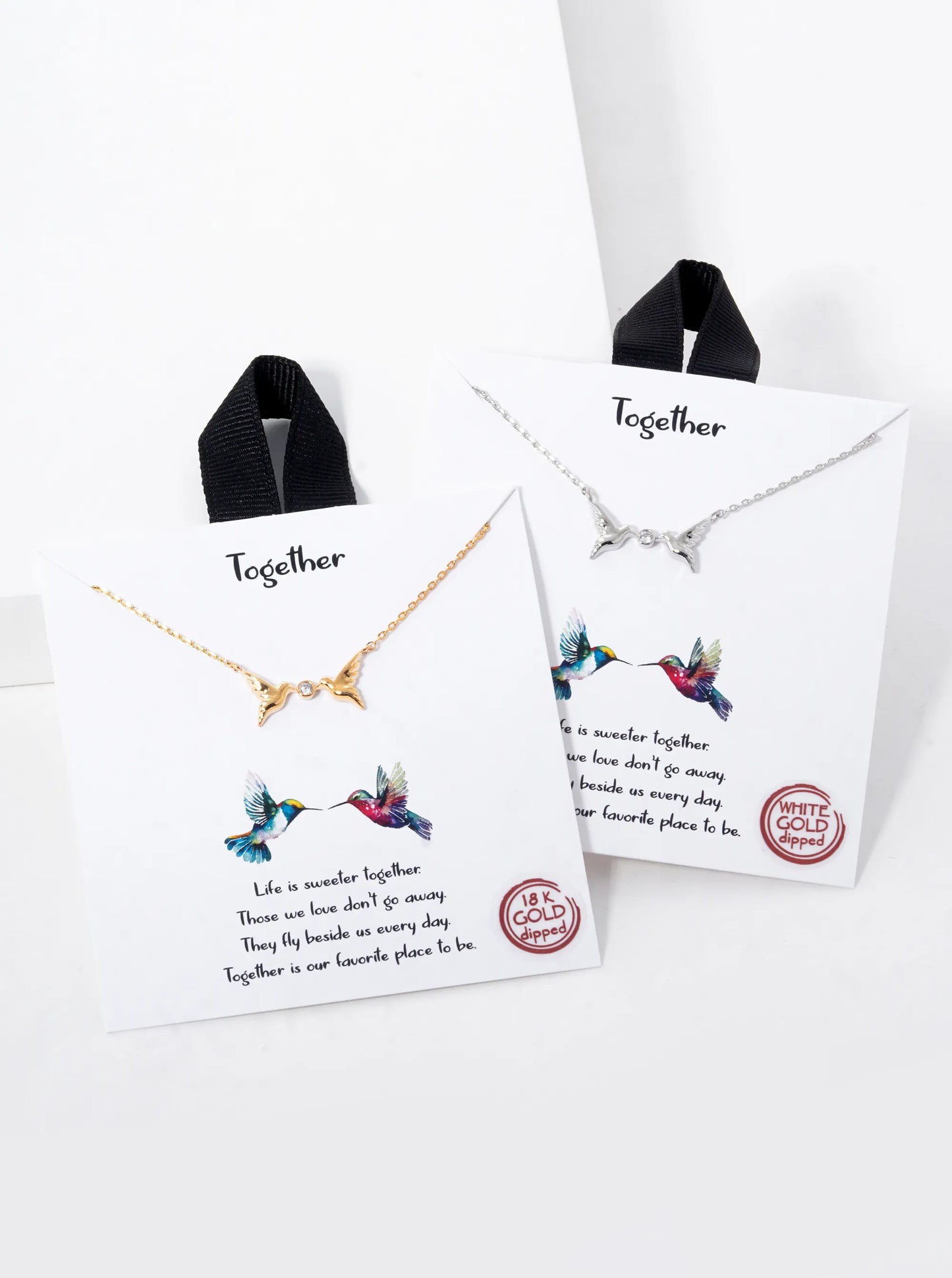White Gold Dipped CZ Stone Two Birds Pendant Necklace