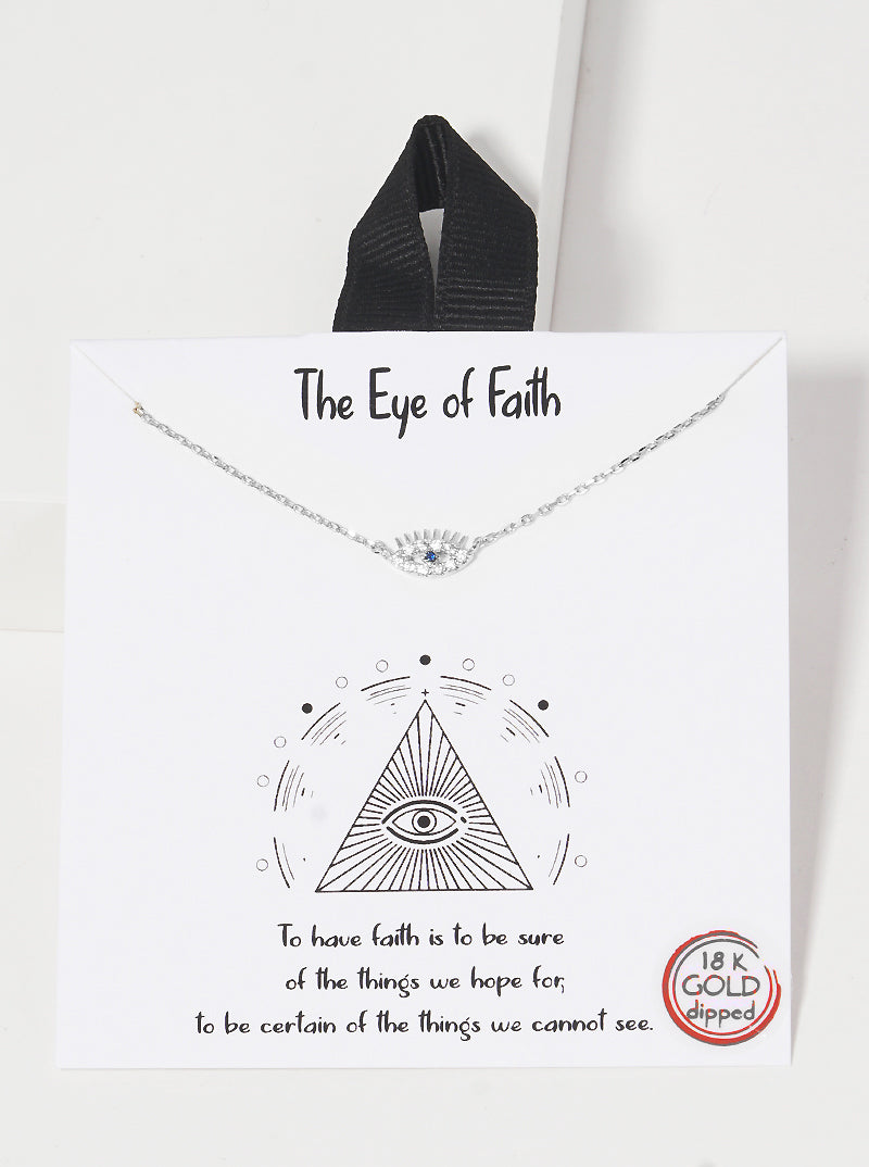 White Gold Dipped CZ The Eye Of Faith Evil Eye Pendant Delicate Necklace