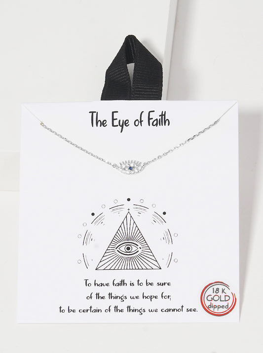 White Gold Dipped CZ The Eye Of Faith Evil Eye Pendant Delicate Necklace