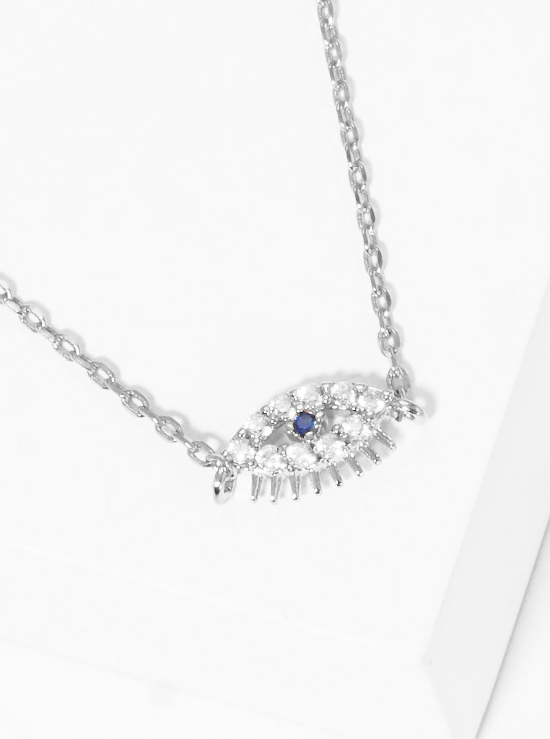 White Gold Dipped CZ The Eye Of Faith Evil Eye Pendant Delicate Necklace