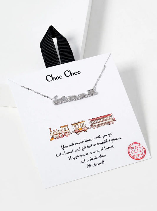 White Gold Dipped Choo Choo Train Pendant Necklace