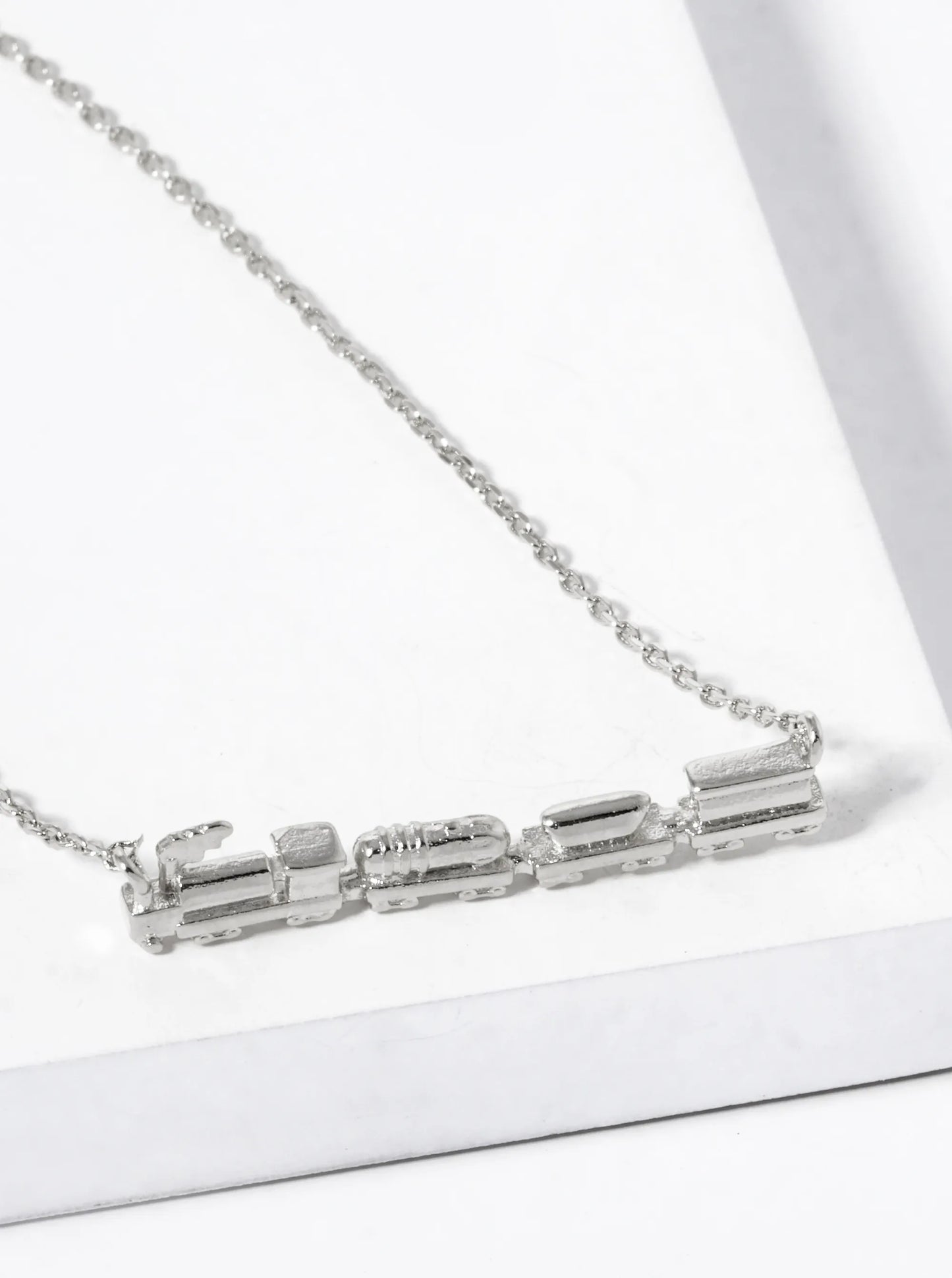 White Gold Dipped Choo Choo Train Pendant Necklace