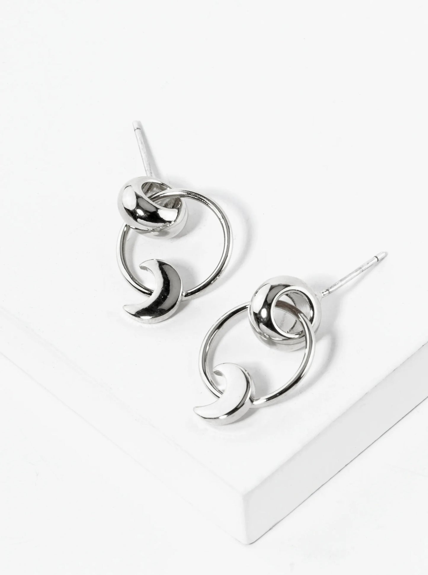 White Gold Dipped Crescent Moon Drop Door Knocker Post Earrings