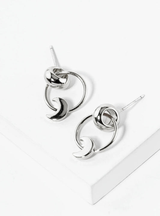 White Gold Dipped Crescent Moon Drop Door Knocker Post Earrings