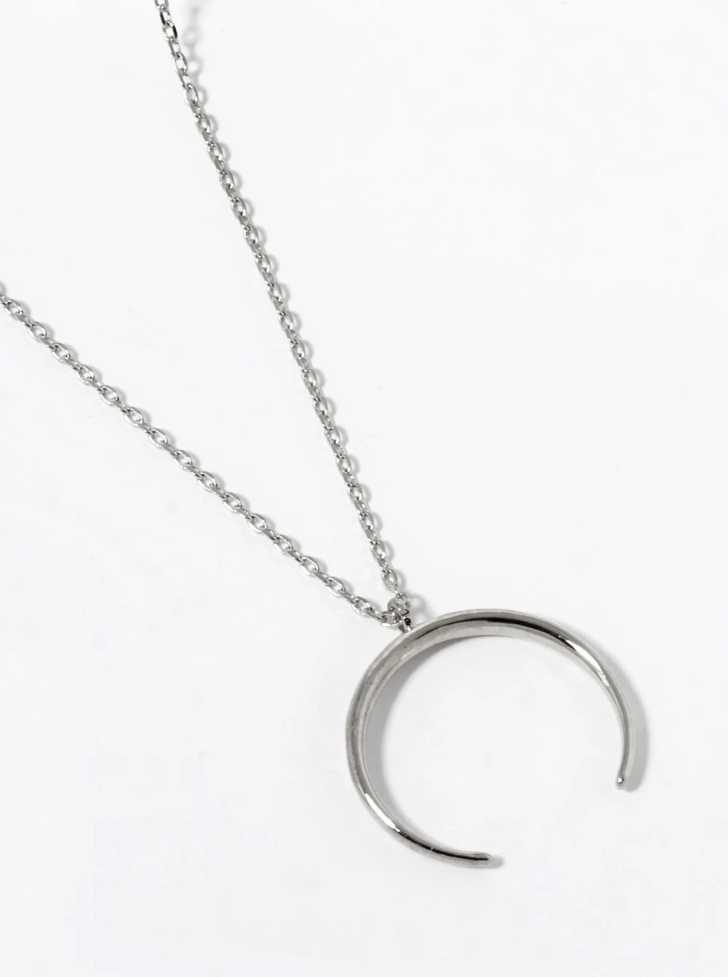 White Gold Dipped Crescent Moon Pendant Necklace