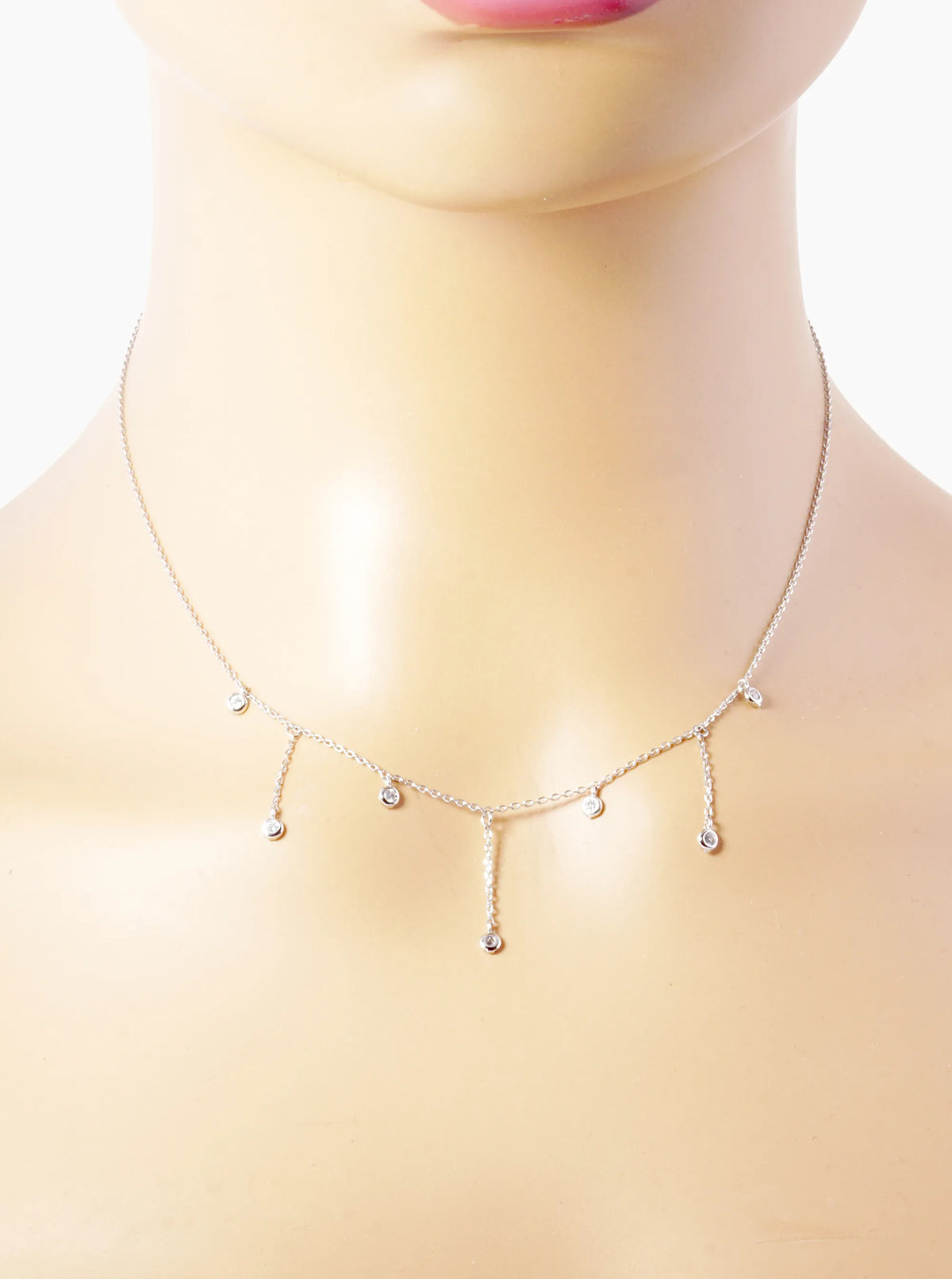 18k Gold Dipped Cubic Zirconia Chain Drop Delicate Necklace Rhodium