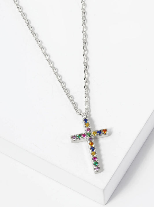 White Gold Dipped Cubic Zirconia Pave 15mm Cross Pendant Necklace