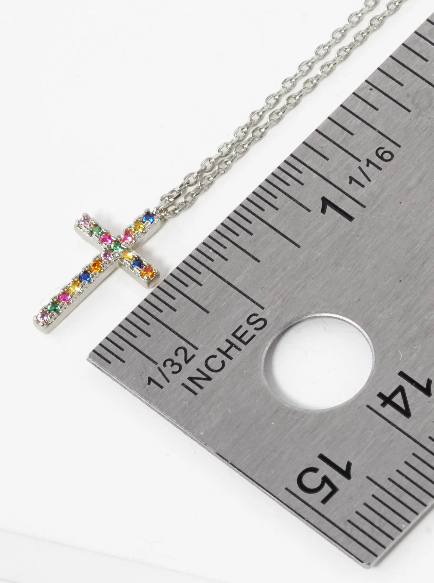 White Gold Dipped Cubic Zirconia Pave 15mm Cross Pendant Necklace
