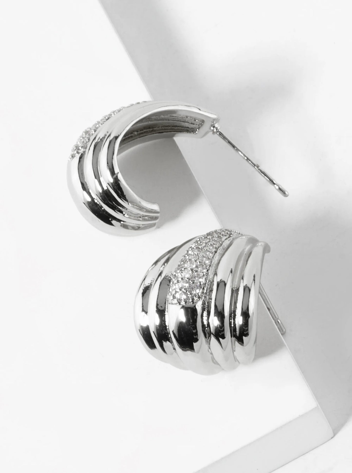 White Gold Dipped Cubic Zirconia Pave 20mm Open Hoop Earrings