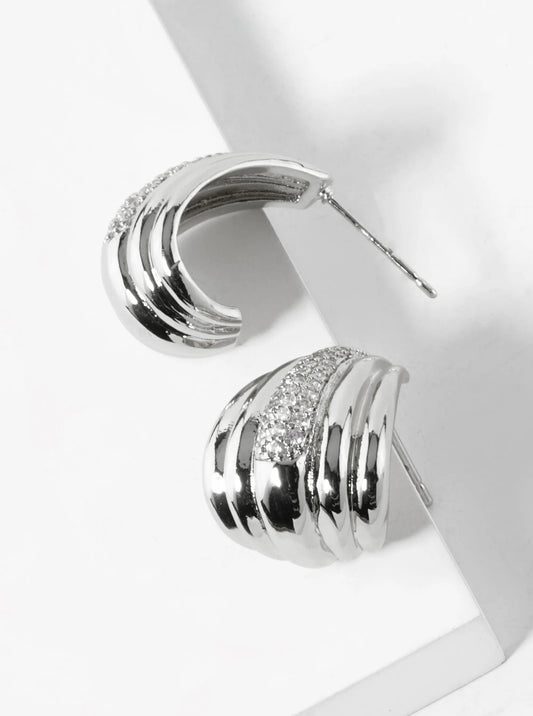 White Gold Dipped Cubic Zirconia Pave 20mm Open Hoop Earrings