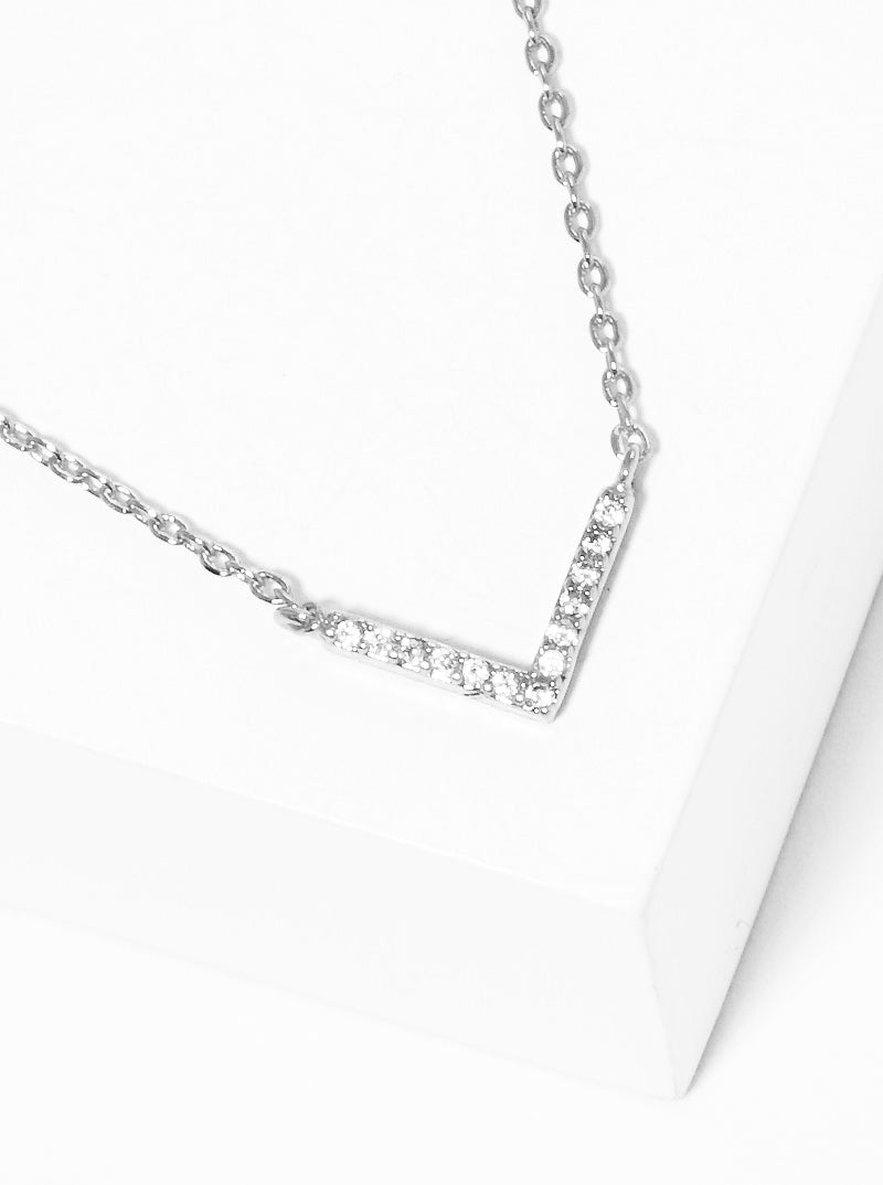 White Gold Dipped Cubic Zirconia Pave Chevron Pendant Necklace