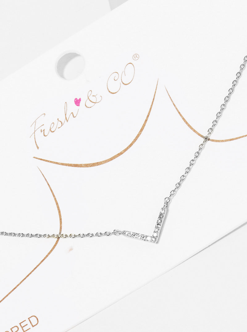 White Gold Dipped Cubic Zirconia Pave Chevron Pendant Necklace